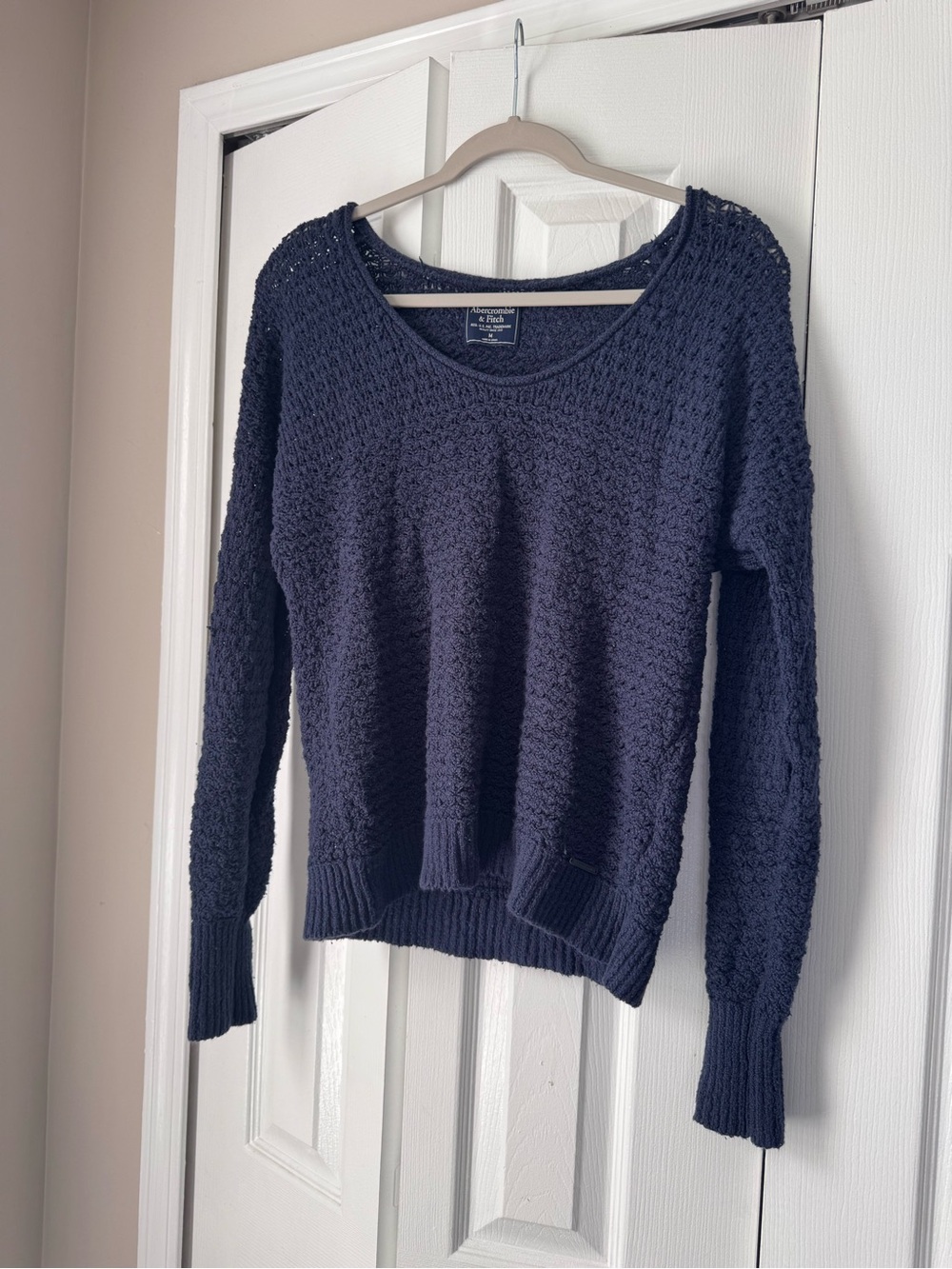 Abercrombie & Fitch Navy Open Knit Boucle Scoop Neck Sweater M Retro Y2K